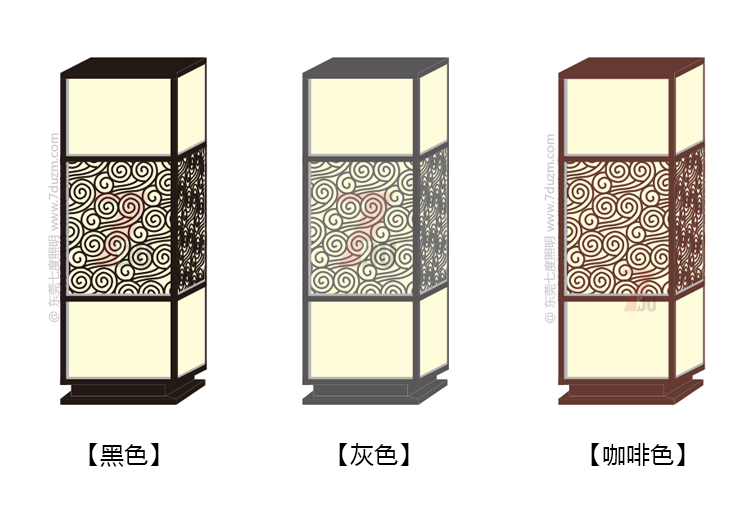 榴莲视频污污照明2020新款新中式祥云立柱柱头灯黑色灰色咖啡色不同颜色效果图