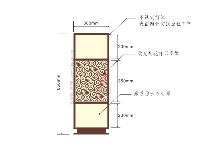 榴莲视频污污照明2020新款新中式祥云矮柱柱头灯850mm高尺寸示意图