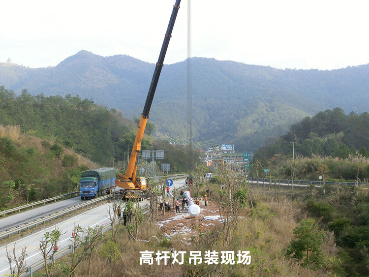 高速公路入口立交30米升降式榴莲视频黄污吊装立杆现场